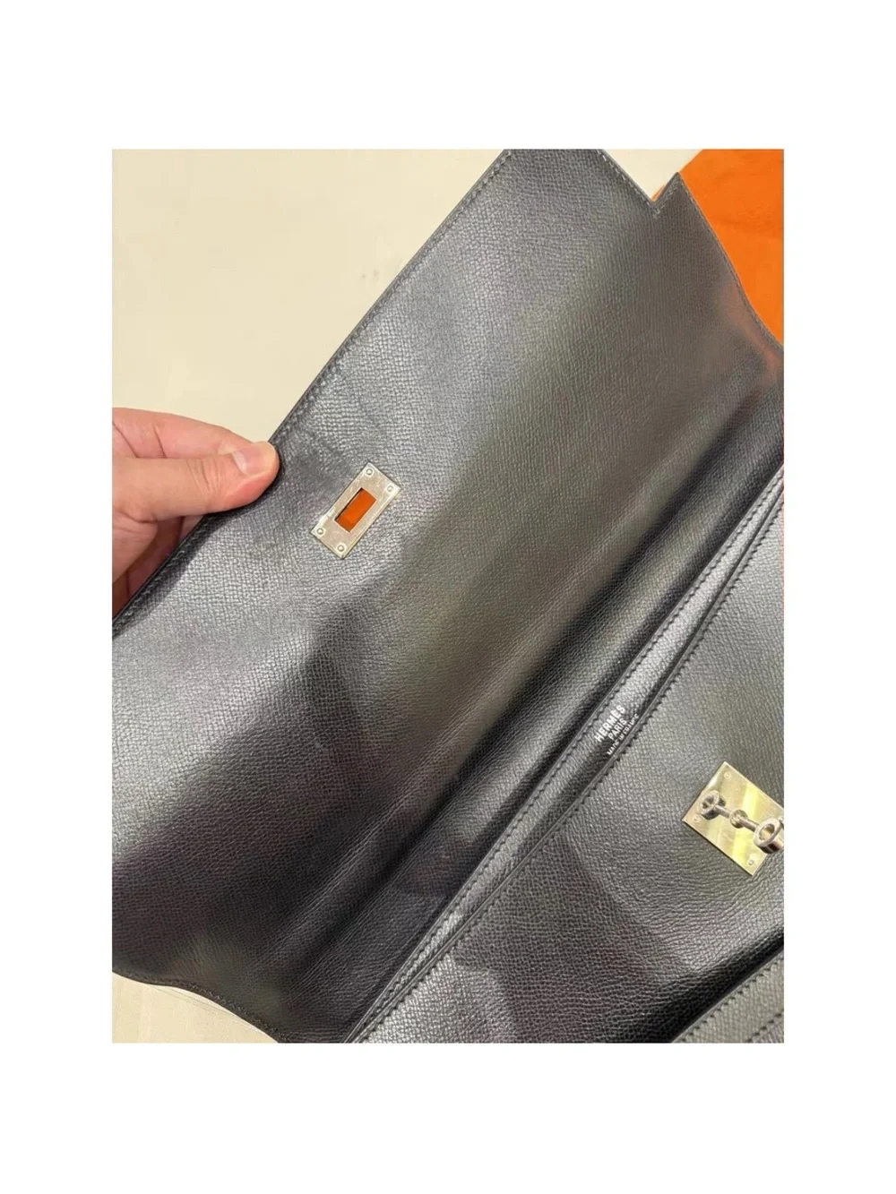 Hermes Black Leather Top-Handle Briefcase with Palladium Hardware